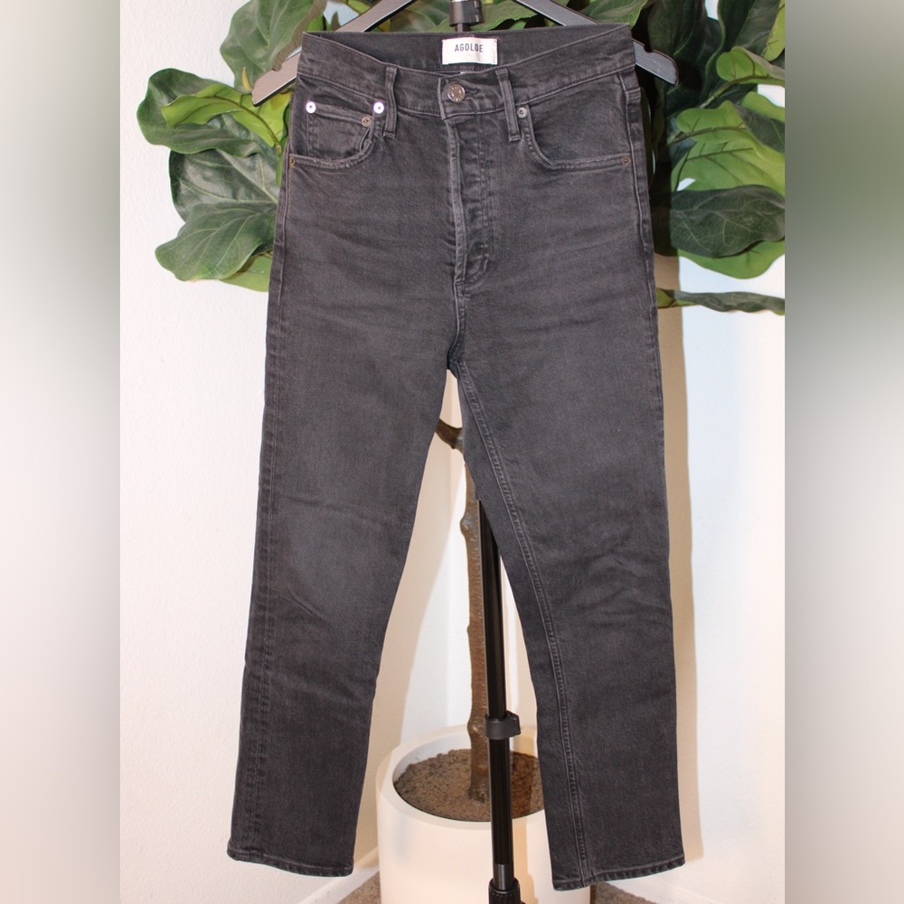 AGOLDE Riley High-Rise Straight Crop Jeans - Panoramic (Washed Black/Dark Gray)